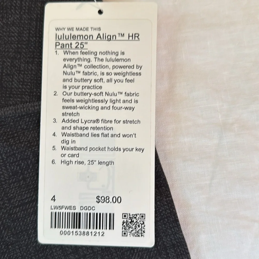 NWT Lululemon Athletica Align HR Pant 25" in DGDC dark grey. Size 4. - Picture 2 of 4